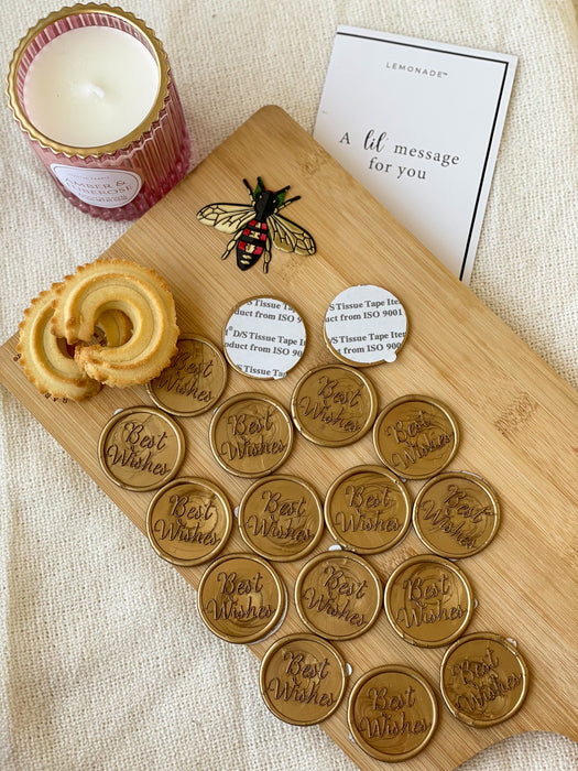 Pre Design - Self Adhesive Wax Buttons - Best Wishes - Gold