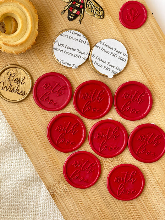 Custom-Made Self Adhesive Wax Buttons - With Love - Red