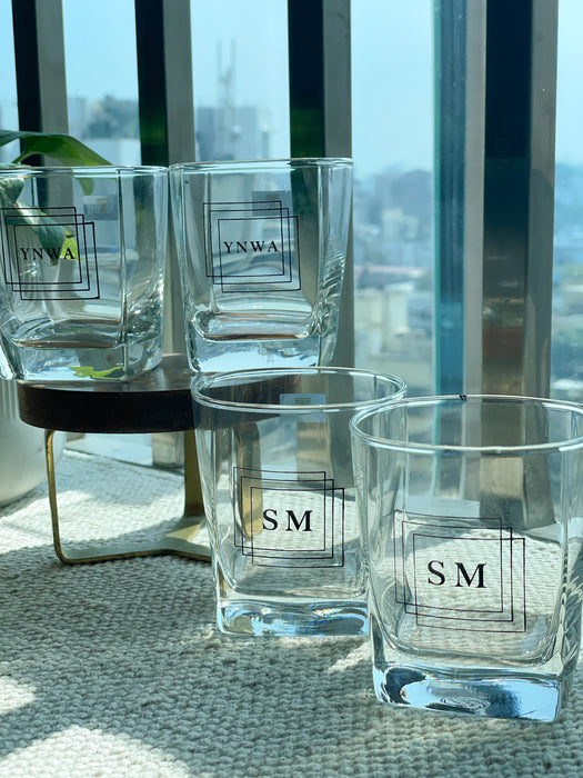 Personalized - Whiskey Glasses - Initials - Black - Set of 2