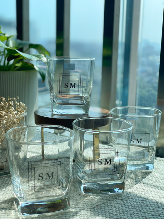 Personalized - Whiskey Glasses - Initials - Black - Set of 2