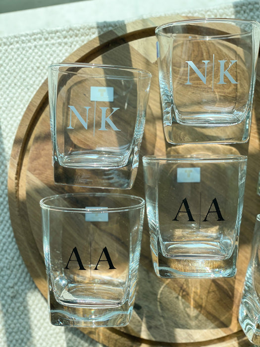 Personalized - Whiskey Glasses - Monogram - White - Set of 2
