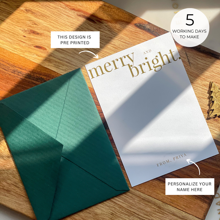 Personalized - Notecards Set - Merry and Bright with Assorted Envelope - Set of 9